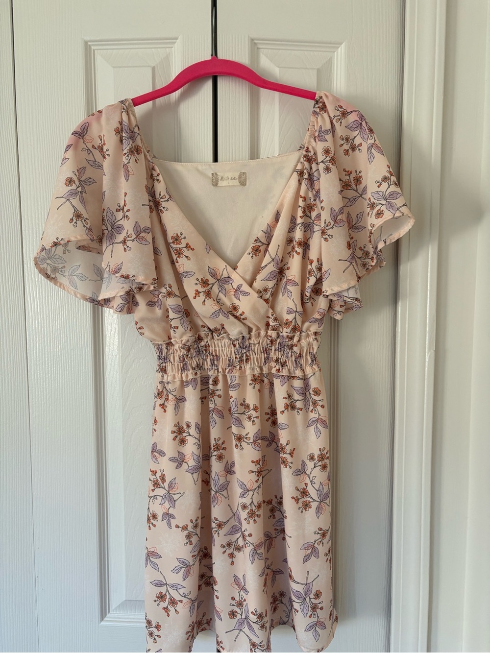 Altar'd State Peach Floral V-Neck Flutter Sleeve Dress